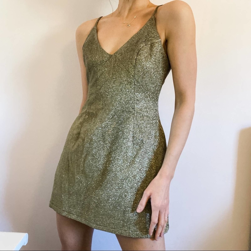 Gold Glitter Sparkle Spaghetti Strap Shift Dress